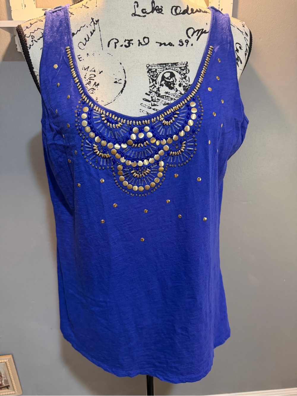 JACLYN SMITH ROYAL BLUE STUDDED EMBELLISHED TANK SZ L